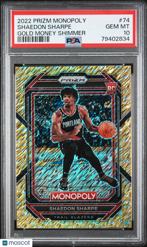 Shaedon Sharpe - 2022 Panini Prizm Monopoly Gold Money Shimmer PSA 10 176/500
