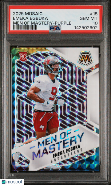 Emeka Egbuka - 2025 Panini Mosaic Men Of Mastery Purple 42/49 PSA 10