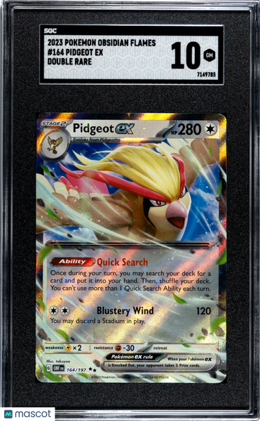 2023 Pokemon Obsidian Flames Pidgeot EX #164 SGC 10