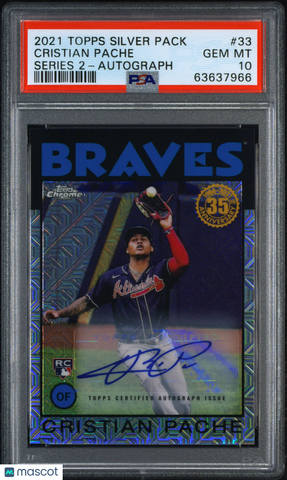 Cristian Pache - 2021 Topps Silver Pack 1986 Chrome Series 2 Auto PSA 10 Rookie