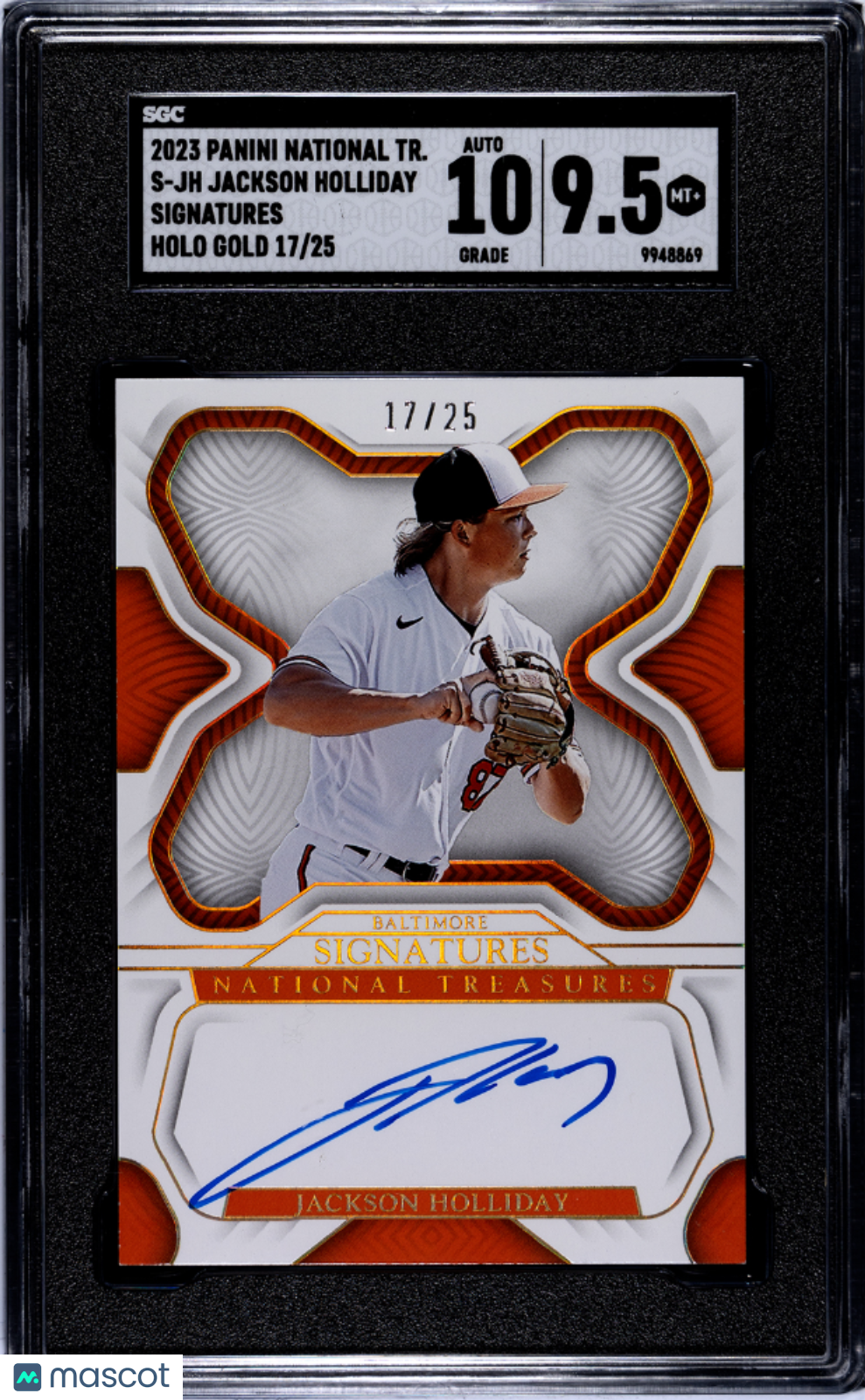 Jackson Holliday - 2023 Panini National Treasures Sigs. Holo Gold SGC 9.5 /25
