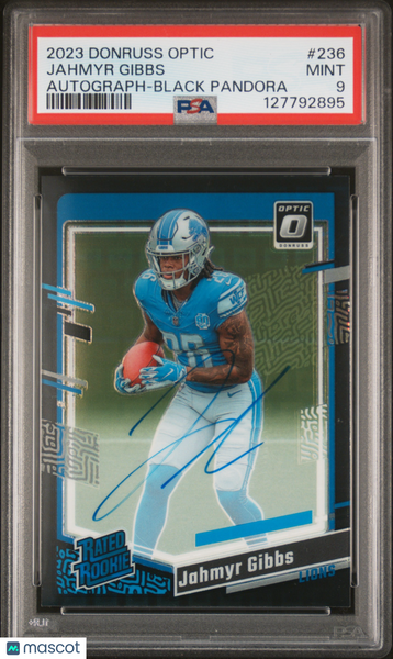 Jahmyr Gibbs - 2023 Panini Donruss Optic Autograph Black Pandora PSA 9 /25