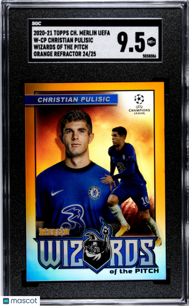 Christian Pulisic - 2020 Topps Chrome Merlin Uefa Wizards Of The Pitch Orange Refractor 25 SGC 9.5