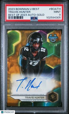 Travis Hunter - 2023 Bowman University Best Of 2023 Autographs Gold PSA 9 02/50