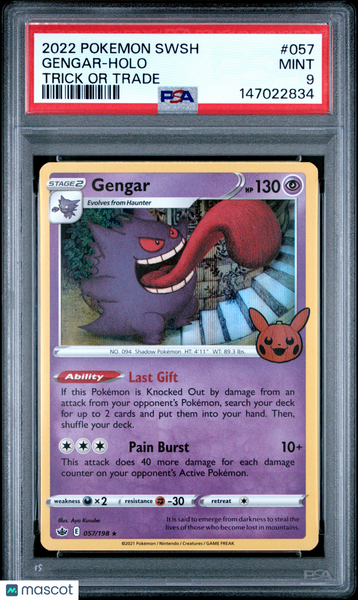 2021 Pokemon Sword & Shield Chilling Reign Gengar Holo Trick Or Trade PSA 9 #057