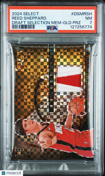 Reed Sheppard - 2024 Panini Select Draft Selections Memorabilia GLD PRZ PSA 7