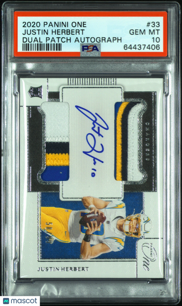 Justin Herbert - 2020 Panini One Dual Patch Autograph PSA 10 58/99