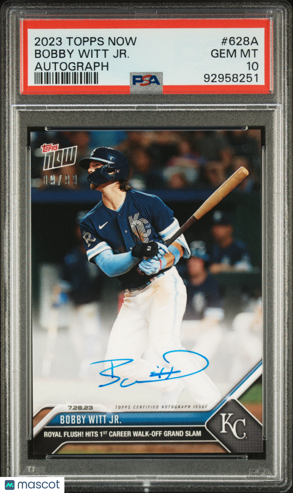 Bobby Witt JR. - 2023 Topps Now Autograph PSA 10 8/99 09/99