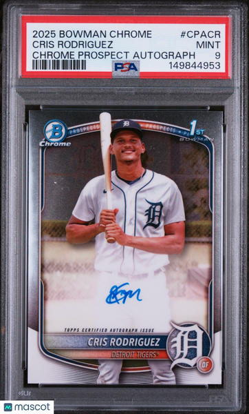 Cris Rodriguez - 2025 Bowman Chrome Prospect Autographs PSA 9