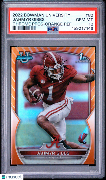 Jahmyr Gibbs - 2022 Bowman University Chrome Prospects Orange Ref PSA 10