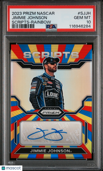 Jimmie Johnson - 2023 Panini Prizm Nascar Scripts Rainbow Auto 08/24 PSA 10