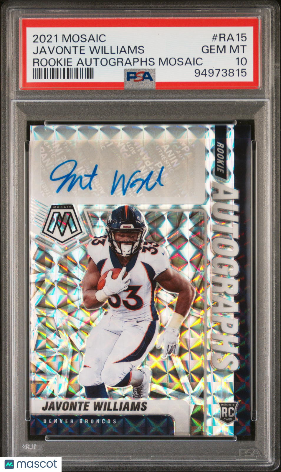 Javonte Williams - 2021 Panini Mosaic Rookie Autographs Mosaic PSA 10 rookie