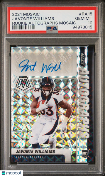 Javonte Williams - 2021 Panini Mosaic Rookie Autographs Mosaic PSA 10 rookie
