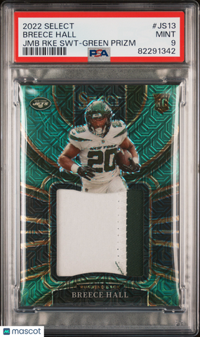 Breece Hall - 2022 Panini Select Jumbo Rookie Swatch Green Prizm /5 PSA 9 Rookie