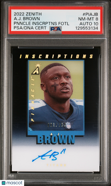 A. J. Brown 2022 Panini Zenith Pinnacle Inscriptions Fotl PSA 8 001/100