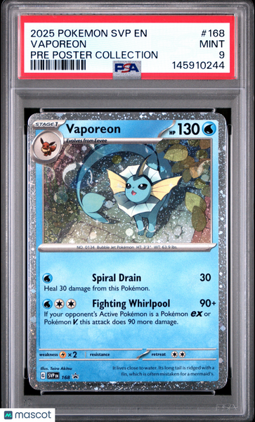 2025 Pokemon SVP EN-SV Black Star Promo Vaporeon PSA 9 #168