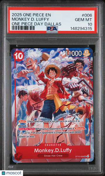 2025 One Piece Promos Monkey D. Luffy One Piece Day Dallas PSA 10 #006