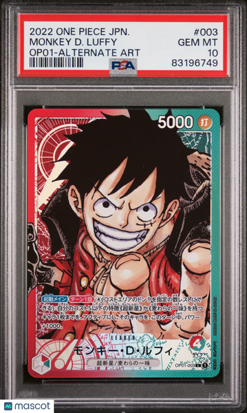 2022 One Piece Japanese Op01 Romance Monkey D. Luffy Alternate Art PSA 10 #003