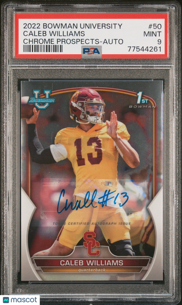 Caleb Williams - 2022 Bowman University Chrome Prospects Auto PSA 9