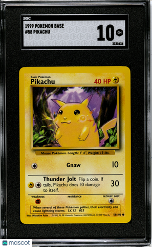 1999 Pokemon Base Pikachu Yellow Cheeks #58 SGC 10 Gem Mint