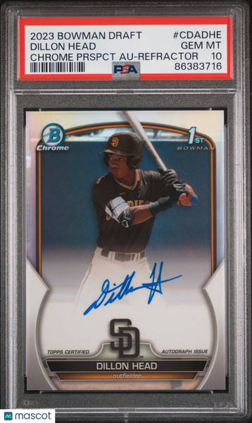 Dillon Head - 2023 Bowman Draft Chrome Prospect Auto Refractor PSA 10 89/499