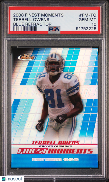 Terrell Owens - 2008 Finest Moments Blue Refractor PSA 10 /299