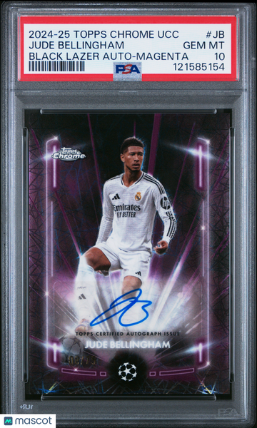 Jude Bellingham - 2024-25 Topps Chrome UEFA Club Competitions Black Lazer Autographs Magenta PSA 10 8/75 08/75