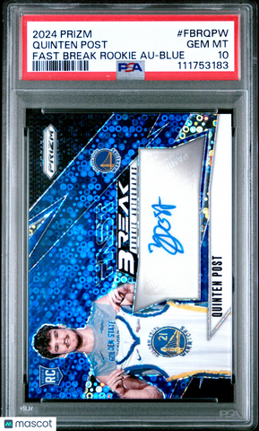 Quinten Post - 2024 Panini Prizm Fast Break Rookie Autographs Blue PSA 10 14/49