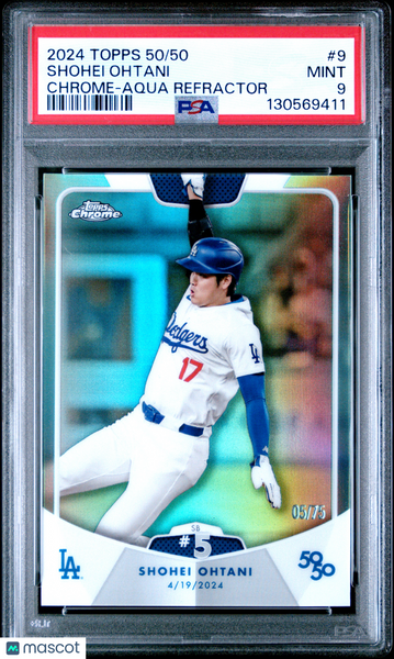 Shohei Ohtani - 2024 Topps 50/50 Chrome #9 Aqua Refractor 05/75 PSA 9