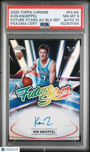 Kon Knueppel - 2025 Topps Chrome Future Stars Autographs BLK Ref PSA 8 10/10
