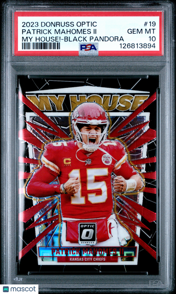 Patrick Mahomes II - 2023 Panini Donruss Optic My House! Black Pandora PSA 10 13/25