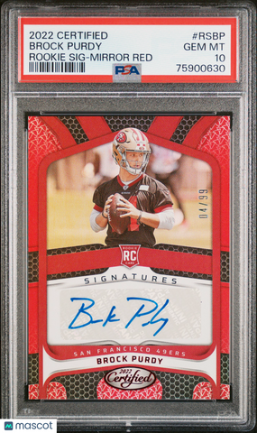 Brock Purdy 2022 Panini Certified Rookie Signatures Mirror Red PSA 10 /99 Rookie