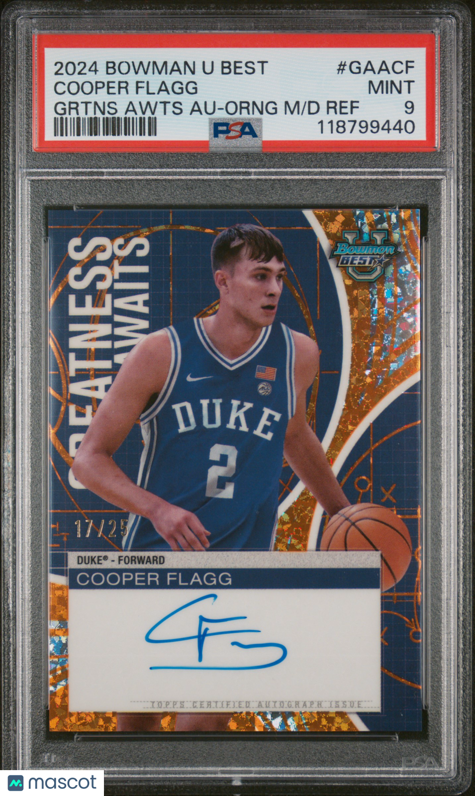Cooper Flagg - 2024 Bowman University Greatness Awaits Autograph PSA 9 17/25