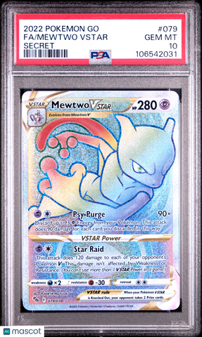 2022 Pokemon Go Mewtwo VSTAR #079 Fa Secret PSA 10
