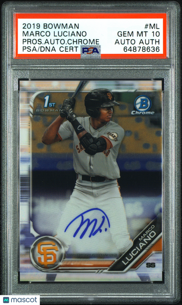 Marco Luciano - 2019 Bowman  Pros. Autograph Chrome PSA 10