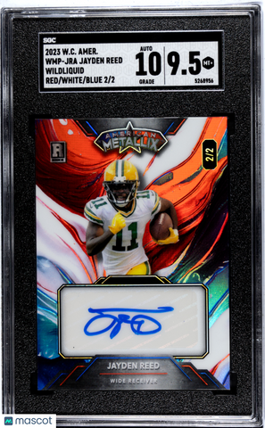Jayden Reed 2023 Wild Card American Auto Red White Blue Rainbow SGC 9.5 /2