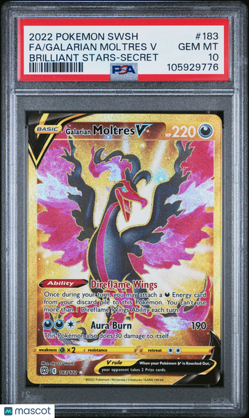 2022 Pokemon Sword & Shield Brilliant Stars Galarian Moltres V Fa  PSA 10 #183