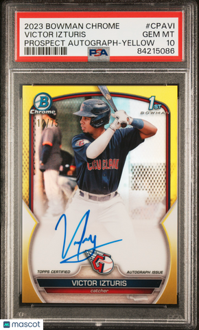 Victor Izturis - 2023 Bowman Chrome Prospect Autographs Yellow Ref PSA 10 /75