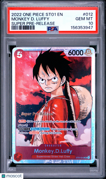 2022 One Piece Starter Deck St01 Monkey D. Luffy Super Pre-Release PSA 10