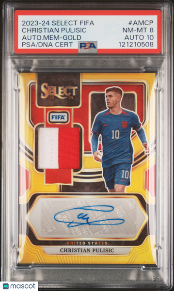 Christian Pulisic - 2023-24 Panini Select FIFA Autographed Memorabilia Autograph Mem Gold PSA 8