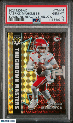 Patrick Mahomes II - 2021 Mosaic Touchdown Masters  Reactive Yellow PSA 10 8/89
