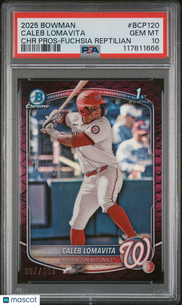 Caleb Lomavita - 2025 Bowman Chrome Prospects Fuchsia Reptilian PSA 10 7/199