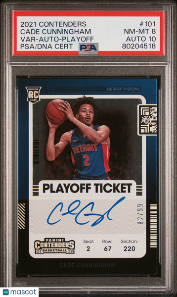 Cade Cunningham - 2021 Contenders Rookie Variation Auto Playoff PSA 8 82/99