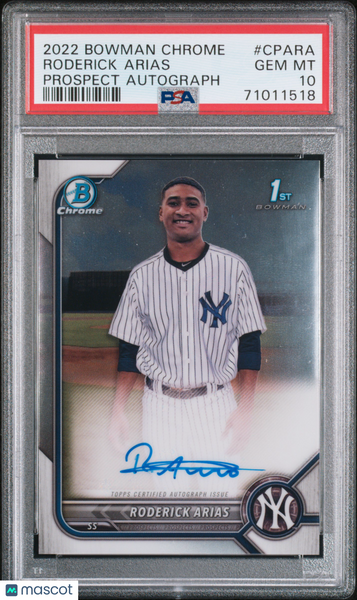 Roderick Arias - 2022 Bowman Chrome Prospect Autographs PSA 10