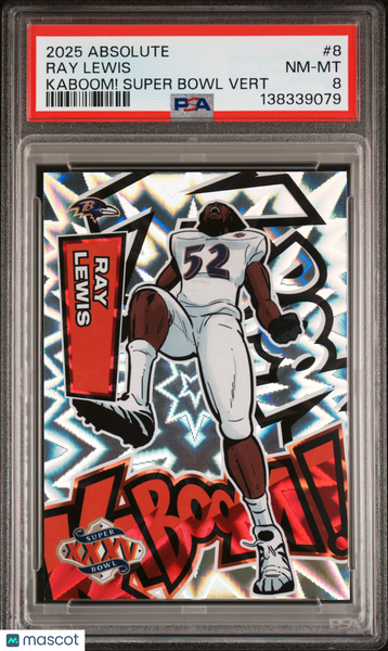 Ray Lewis - 2025 Panini Absolute Kaboom! Super Bowl Vertical PSA 8 SSP Case Hit