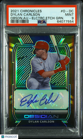 Dylan Carlson 2021 Panini Chronicles Obsidian Autographs green PSA 9 1/5