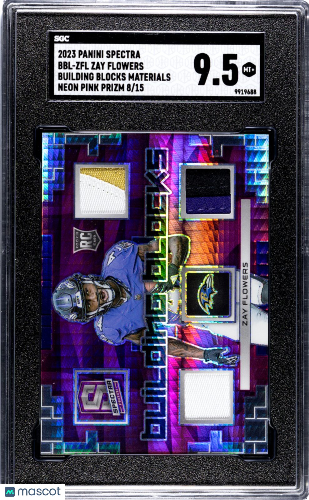 Zay Flowers - 2023 Panini Spectra Neon Pink Prizm Patch Rookie SGC 9.5 /15