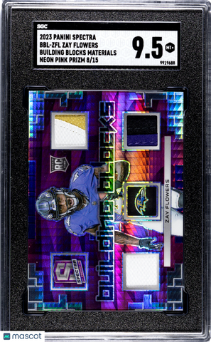 Zay Flowers - 2023 Panini Spectra Neon Pink Prizm Patch Rookie SGC 9.5 /15