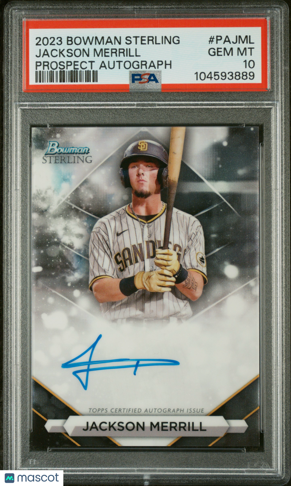 Jackson Merrill - 2023 Bowman Sterling Prospect Autographs PSA 10