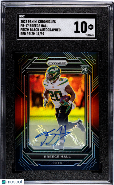Breece Hall - 2022 Panini Chronicles Prizm Black Autograph Red Prizm SGC 10 /99